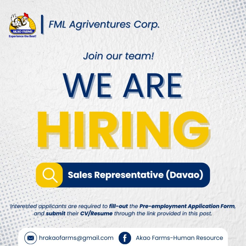 We Are Hiring! (Davao Sales Representative)